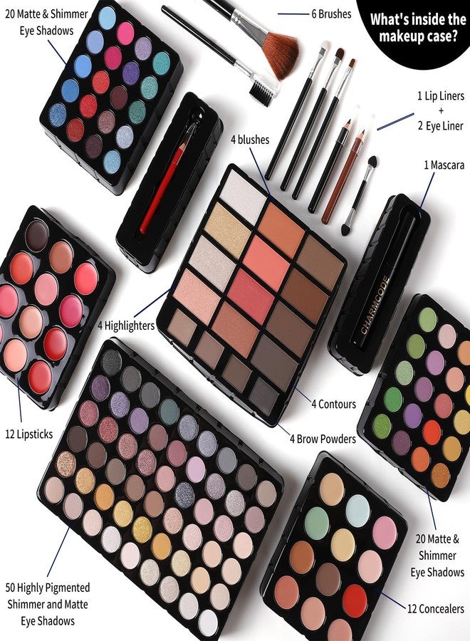 CHARMCODE Makeup Gift Set For Women Girls, All in One Full Makeup Kit with Eyeshadow, Lip Gloss, Concealer, Blush, Contour, Highlighter Brushes Liquid Lipsticks Eyebrow Pen Mascara Eyeliner Pencil (Black Set) - Image 3